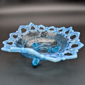 Blue Glass Decorative Footed Bowl - Home Art Accent